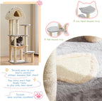 Cat Tree Tower, 56.3-Inch Multi-Level Cat Tree for Indoor Cats with Scratching Posts, Condos, Plush Perches, Hanging Cat Toy, Cute Cat Tree for Kittens & Adult Cats, Grey