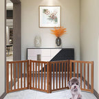 LZRS 4-Panel Wooden Free Standing Foldable Dog Gate Indoor – 24" High, Extra Wide Step-Over Safety Pet Gate for Doorways, Stairs, Hallways, Large Spaces & Playpen for Puppies Indoor Use, Oak