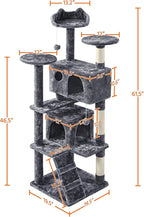 Topeakmart 61in Cat Tree for Indoor Cats, Cat Tower with Scratching Posts Spacious Perch & Platform for Kittens, Dark Gray
