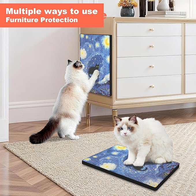 Art Cat Scratching Pad,Wall Scratcher for Indoor Cats - 16.54x11.81x1.18 Inches, Double-Sided Use, Cat Cardboard Scratcher Fits All Breeds & Sizes, Easy to Install,Cat Gifts