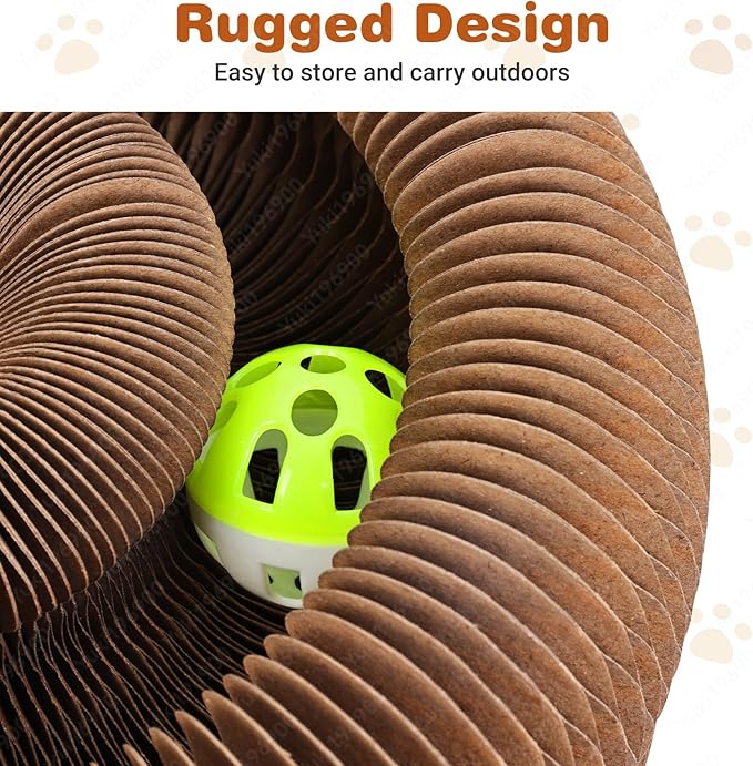 Kitty Curls Cat Toys Magic Organ Cat Scratcher Pad, Interactive Cat Toys for Indoor Cats with Compact Accordion Design and Bell Ball, Helps Relieve Anxiety, Boost Claw Health, Protect Furniture