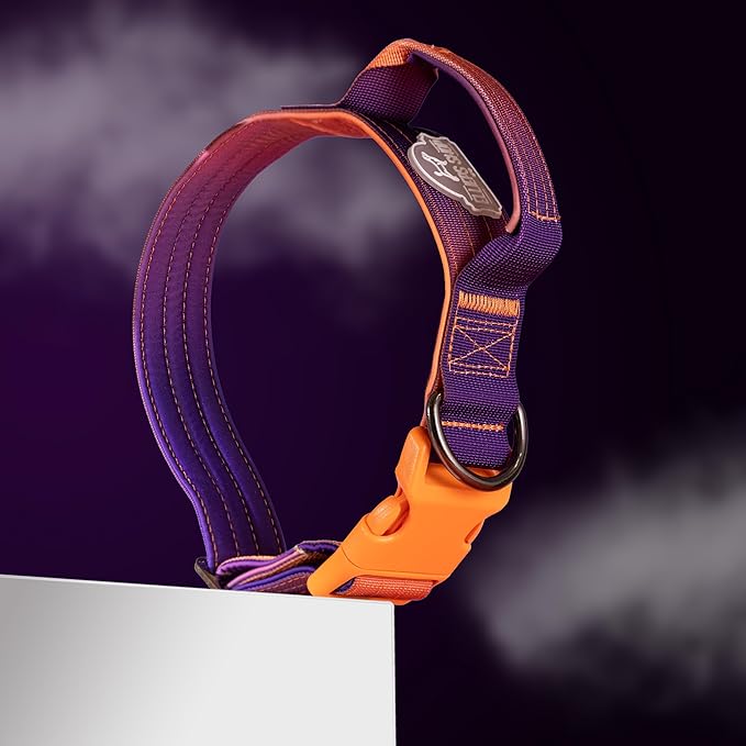 Tactical Dog Collar with Control Handle - Adjustable, Heavy Duty, Training and Walking for Medium and Large Breeds (Orange Violet, L: 18'' - 23'')