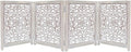Wooden Foldable Pet Dog Safety Gate - 4 Panel 20" W x 24" H - Hand Carved Suzani Free Standing Portable Indoor Puppy Gate - Doorway Hall Stairs Dog Fence - Assembled - White Wash - IRONGATE