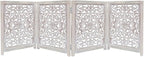 Wooden Foldable Pet Dog Safety Gate - 4 Panel 20" W x 24" H - Hand Carved Suzani Free Standing Portable Indoor Puppy Gate - Doorway Hall Stairs Dog Fence - Assembled - White Wash - IRONGATE