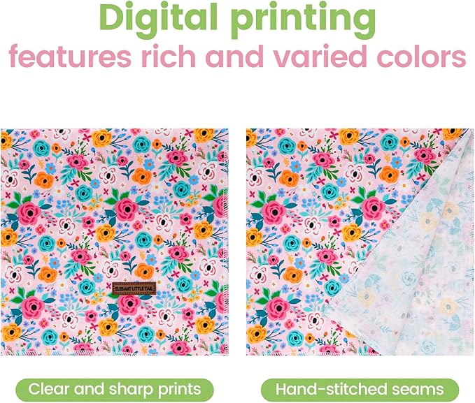 Elegant little tail Dog Bandana, Pink Rose 1PC Washable Dog Scarf Female or Male Square Bib Kerchief Scarf Adjustable Pet Bandana for Medium Large Dogs