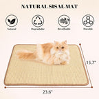 CHEERPALS Sisal Cat Scratcher Mat for Indoor Cats, 23.6 X 15.7 Inch Natural Sisal Fabric Scratching Pad Horizontal Scratch Rug with Sticky Tapes, Protect Couch, Wall and Carpets (White)