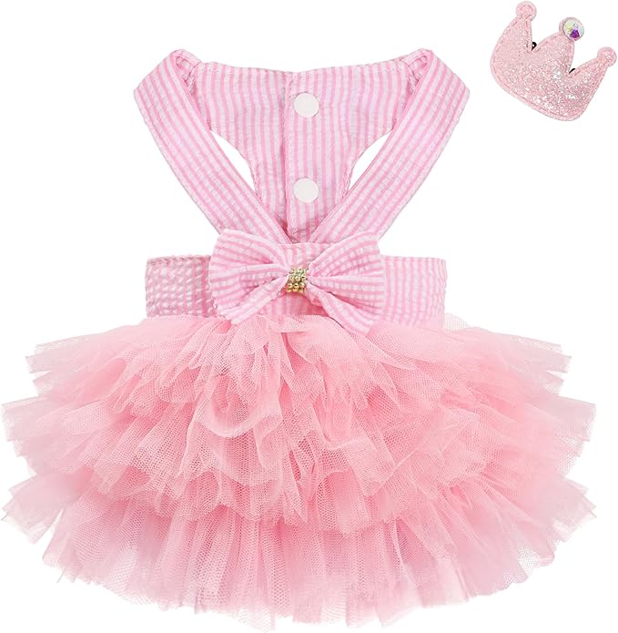 Dog Dress, Fashion Puppy Tutu Princess Dresses for Small Dogs Girl, Sweet Skirt with Dog Bowknot Clips, Spring Dog Cat Clothes Pet Apparel (Pink Dress Tutu, Small)