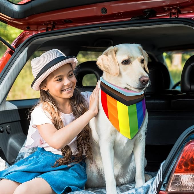 Whaline 2 Pack Gay Pride Day Dog Bandanas Triangle Pet Scarf Rainbow LGBTQ Flag Adjustable Washable Puppy Neckerchief Dog Bib for Medium Large Cat Costume Party Accessories