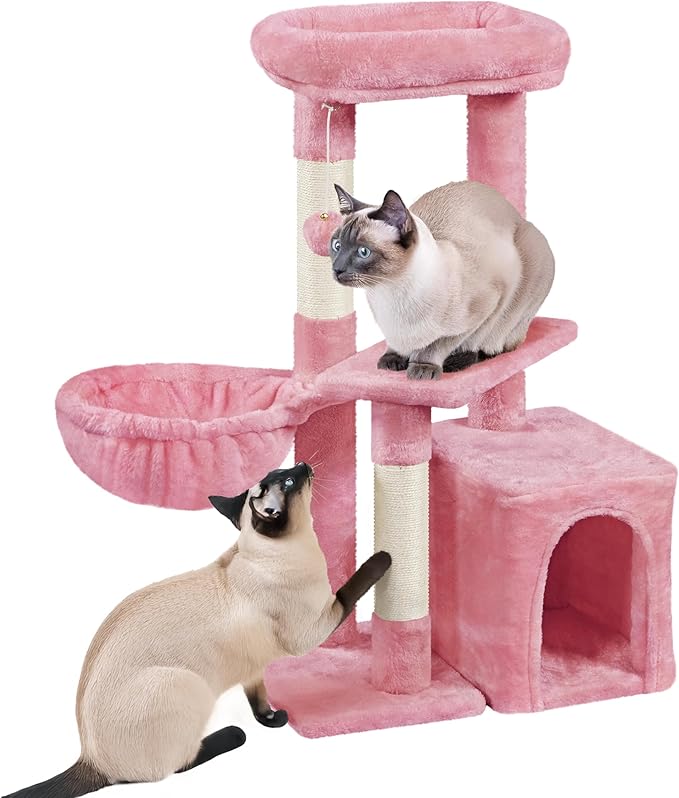 Yaheetech Cat Tree, 34in Cute Cat Tower for Indoor Cats, Multi-Level Pet Condo Furniture Activity Center Cat Bed w/Scratching Post&Dangling Ball&Platform for Kittens, Pink