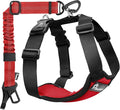 Pawaboo Dog Seat Belt Harness for Car, Dog Car Harness Seatbelt with Double Clips, Adjustable Breathable Pet Vest & Dogs Safety Tether with Elastic Bungee for Small Medium Large Pet, M, Red+Black