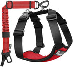 Pawaboo Dog Seat Belt Harness for Car, Dog Car Harness Seatbelt with Double Clips, Adjustable Breathable Pet Vest & Dogs Safety Tether with Elastic Bungee for Small Medium Large Pet, M, Red+Black