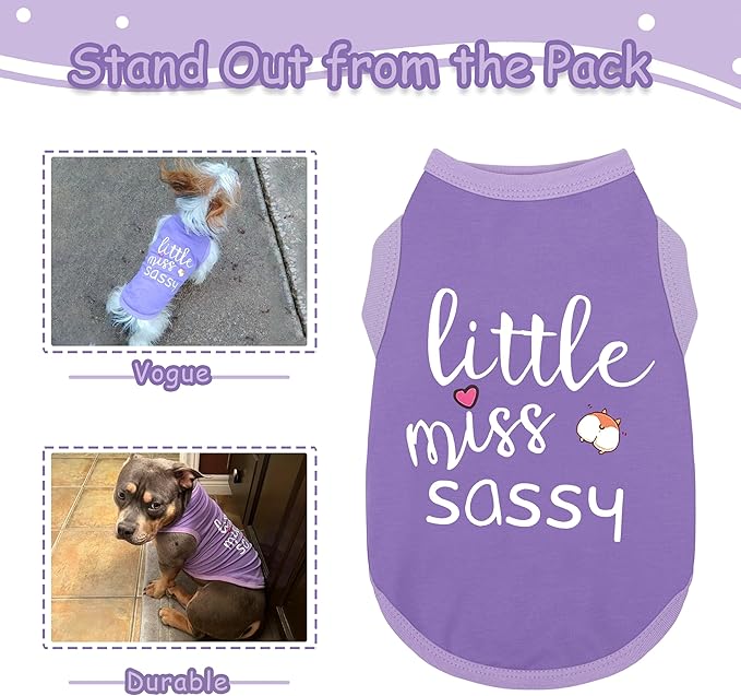Paiaite Dog Clothes Fashionable Sleeveless Pet Vest: 'Little Miss Sassy' Printed Cotton Dog Shirt, Ideal for Small, Medium, and Large Breeds, Ensuring Comfort and Breathability Purple S