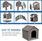 Fancyango Large Dog House Outdoor Indoor, Sturdy Plastic Waterproof Doghouse with Air Vents and Elevated Floor, Easy Clean and Assemble for Medium Large Dogs (Classic Grey, 36.2''L×38''W×38''H)