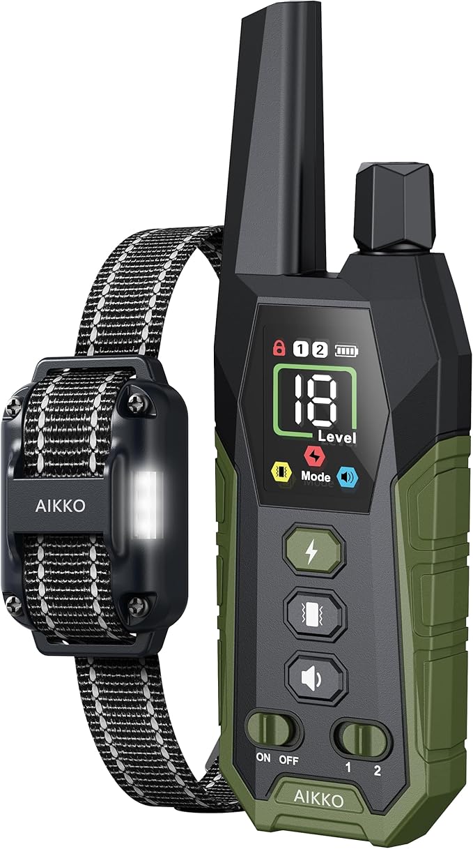 Aikko Dog Shock Collar with Remote - 3300FT Training Collar for Small Medium Large Dogs, IPX7 Waterproof Rechargeable eCollar with 3 Training Modes for No-Pull Stubborn Dogs (Green)