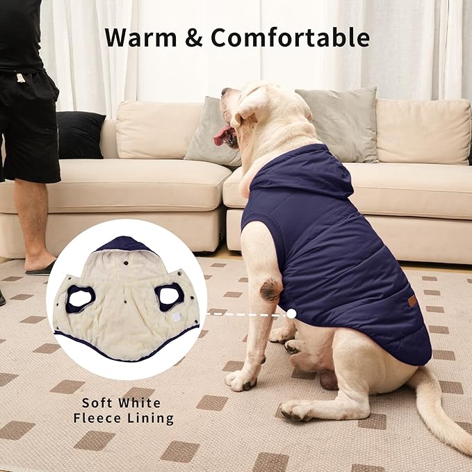 Fleece Lining Extra Warm Dog Hoodie in Winter for Medium Dogs Jacket Pet Coats with Hooded,Blue L