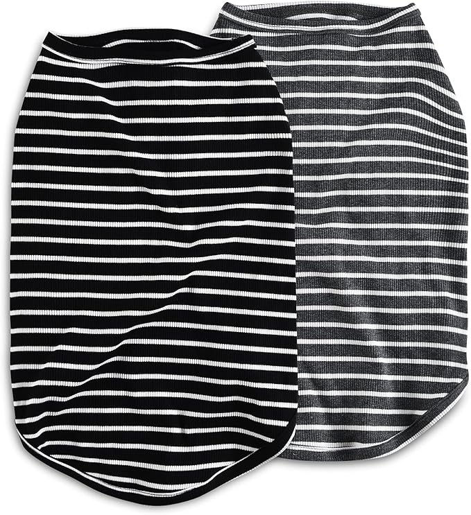 Koneseve Dog Shirt Vest Lightweight Stretchy Dog T-Shirts Soft Cool Shirts Sleeveless Stripe Vests Breathable Clothes for Puppy Kitty Cats Small Medium Large Dogs 2 Pack Black + Grey [ S/Small ]