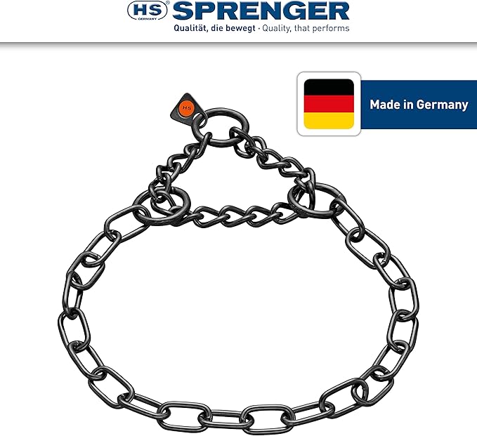 Herm Sprenger – Black Stainless Steel Fur Saver Dog Collar – Medium Link – Professional Training Collar – Assembly Chain – Correction Slip Chain – Made in Germany (22 inches (55 cm))