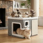 Cat Houses for Indoor Cats,Foldable with Cat Scratch Pad and Hanging Fur Ball - Washable Semi-Enclosed Cat Bed, Warming Comfy Cat Tent,16.5x16.5x12.99inch, Grey