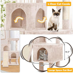 36 Inches Cat Tree for Indoor Cats, Multi-Level Cat Tower with Scratching Posts, Ramp, Plush Perch & 2 Condos, Stable for Multiple Cats Kittens House & Small Room, Beige