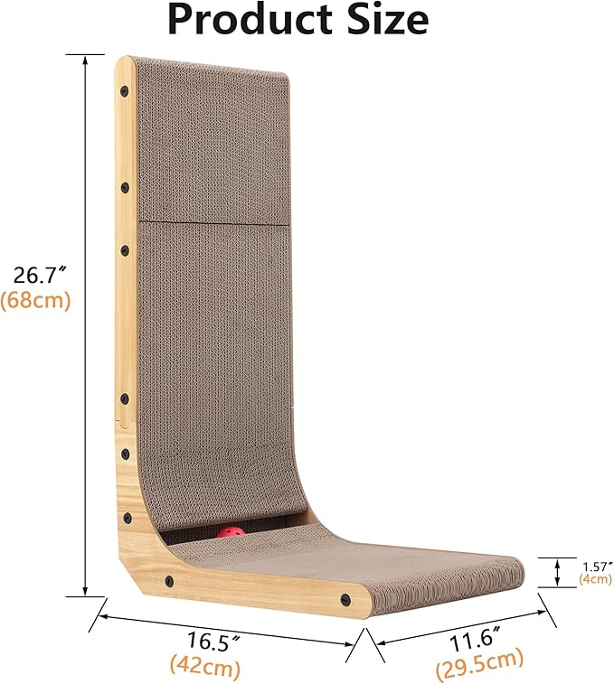 KIGOTY Cat Scratcher,27 Inch L Shape Cat Scratch Pad, Vertical Cats Scratcher Board, Cat Scratchers for Indoor Cats, Cardboard Cat Scratching with Ball,Cat Toys