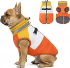 azuza Dog Jacket for Small Dogs Waterproof Dog Coat with Reflective Strips and Harness Built in Warm Fleece Dogs Winter Coat Windproof with Back Zipper, Orange M