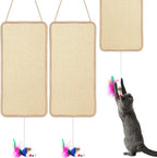 2 Pack Cat Door Toy 7.87"x19.69" Sisal Door Cat Scratching Mat with a Mouse Play Toys Double Use Hanging Scratcher Wall Floor Mount Kitty Scratching Pad for Indoor Kitten with Hemp Rope