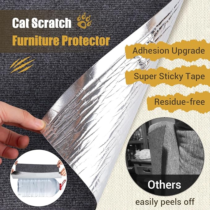 Cat Scratch Couch Furniture Protector, 90" x 16" Trimmable Anti-Scratch Couch Protector from Cat Claws with Double Self-Adhesive Carpet, Great for Sofa & Indoor Wooden Furniture (Dark Gray)