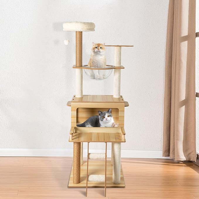 Cat Tree Tower for Indoor Cats 5-Tier Cat Tower Scratching Post Cat Climbing Frame with Climbing Steps and Swing Ball Pet Condo Cat Cage (53 * 53 * 28(cm))