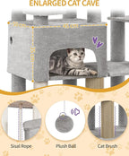 Cat Tree, 200cm XXL Cat Tree with 10 Scratching Posts, 2 Caves, 2 Hammocks, Large Platform, Cat Brushes, Basket, Heavy Duty Cat Tree for Maine Coons, Large Cats, Light Grey MS20018LG
