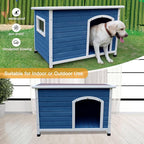 40" Wooden Outdoor Dog Houses, Waterproof Dog House Outside with Window & Door Flap Waterproof Dog House Outdoor Indoor, Assemble Easily-Blue