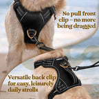 rabbitgoo Dog Harness for Large Dogs, No Pull Pet Harness with Soft Padded Handle, Adjustable Reflective Vest with 3 Buckles, Easy Walking Harness with 2 Leash Clips, Black, L