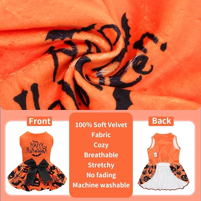 CuteBone Halloween Dog Dresses Velvet Holiday Small Dogs Clothes Onesie Pet Apparel Girl Puppy Skirt with Bow Hair Rope CVA57L-D