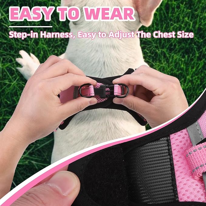 PUPTECK No Pull Dog Harness Small Sized Dog, Adjustable Reflective Escape Proof Easy Control, Comfortable Soft Padded Step in Pet Vest Harness, Pink, XS
