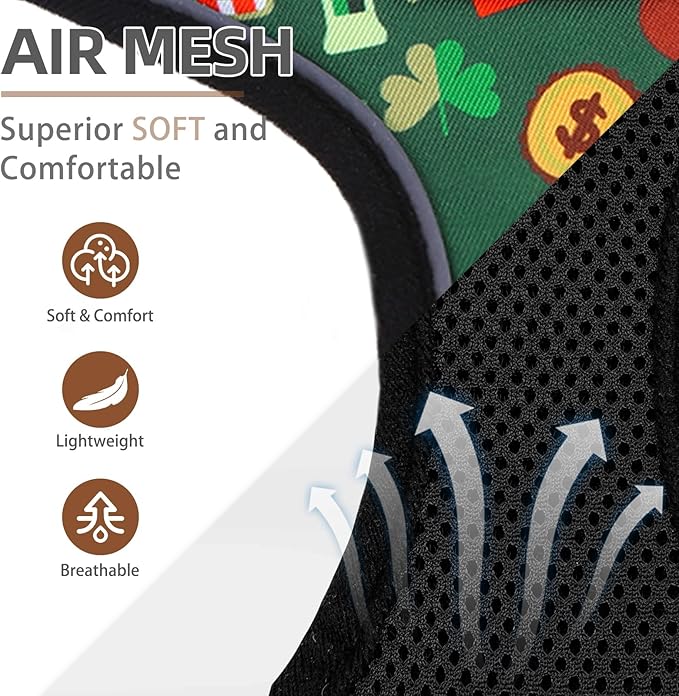 PUPTECK Soft Mesh Dog Harness and Leash Set Pet Puppy Cat Comfort Padded Vest No Pull Harnesses, St. Patrick's Deep Green, M