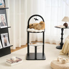 Modern Cat Tree, Wood Cat Tower with Steel Frame, Scratching Posts, Cat Capsule, Plush Mat, Bell Dangling Toy, Aesthetic Minimalist Heavy-Duty Cat Climbing Tree for Large Indoor Adult Cats-Black