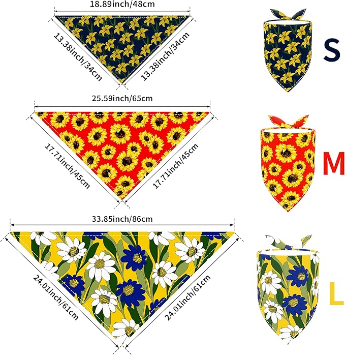 10PCS Big Dog Bandanas Floral Spring Flowers for Large XL Breed Dog Pink Purple Yellow Pattern Kerchief Triangle Bibs Head Scarves for Boys and Girls Grooming Accessories Costume