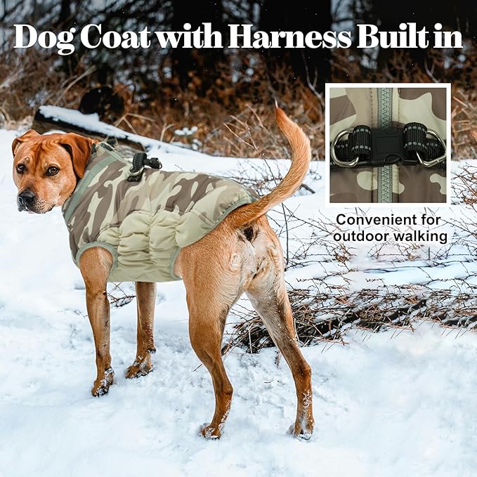 Lelepet Warm Dog Winter Coat Dog Coats for Small Dogs Waterproof Dogs Jacket with Harness Built in Reflective Cold Weather Coats Windproof Zip-Up Winter Fleece Vest Snowsuit Yorkie Desert Camo S