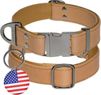 ADITYNA Leather Dog Collar with Metal Buckle - Heavy-Duty, Adjustable for Medium & Large Dogs - Walking, Training, Hiking (CamelBrown, Fits 15-21" Necks)