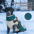 IECOii Dog Winter Coat with Harness Built in, Waterproof Windproof Dog Coats for Large Dogs, Thermal Fleece Cold Weather Jackets with Zip, Outdoor Warm Snow Jacket Reflective, Turquoise Green, XXXL