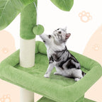 Cat Tree with Green Leaves Cat Tower with Scratching Posts, Cat House Condo Perch and Fluffy Ball Cat Trees for Indoor Cats 32 Inches, Lawn Green