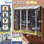 PetsCosset Cat Window Box Wooden Window Catio for Indoor Cats, Cat Enclosure with 4 Platforms & 3 Doors, Wall-Mounted Perch for Sunbathing, Play & Tunnel Connection, All-Weather Use, Keeps Insects Out