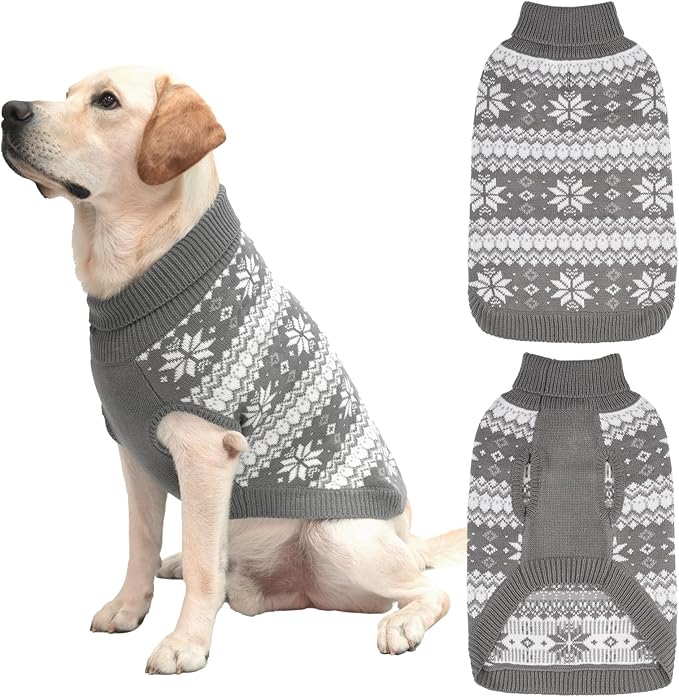 KOOLTAIL Cable Knit Dog Sweater Turtleneck, Cold Weather Pullover Classic Knitwear, Snowflake Pattern Thick Warm Winter Pet Clothes,Dog Christmas Sweater for Small Medium Large Dogs,Grey ML