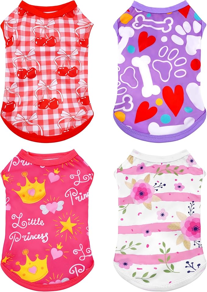 PET SHOW 4 Pack Dog Shirts for Small Dogs Female Tank Top Tee Red Pink T-Shirts Pets Sleeveless Vest Girl Dog Clothes(Large)