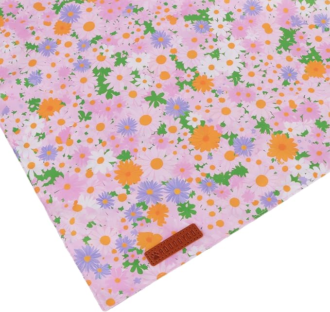 ADOGGYGO Floral Dog Bandanas, Spring Summer Daisy Pet Scarf, Premium Fabric, Purple Pink Flower Bandanas for Medium Large Dogs (Large)