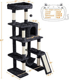 Topeakmart 63in Cat Tree, Large Cat Tower Furniture w/Cat Condo, Padded Platform & Sisal-Covered Scratching Post, Stable Cat Tower Pet Play House, Black