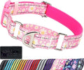 Martingale Collar for Dogs - Pink Daisy Reflective Nylon, No Slip Choke Heavy Duty Collar with Quick Release Buckle & Padded Comfort - Safe Fit for Training & Walking Large