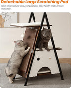 Modern Wood Cat Tree Tower for Indoor Cats Large Adult - 67 Inch Tall Multi-Level Heavy Duty Cat Condo Trees Furniture with Caves Perch Bed Scratching Board -XL Big Wooden Kitty House