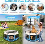 Dog Playpen 45", HOMAGICO Pet Playpen for Indoor Cats Enclosed, Portable Dog Cage Outdoor Tent Crate with Carrying Case, Water-Resistant and Removable Shade Cover, Blue