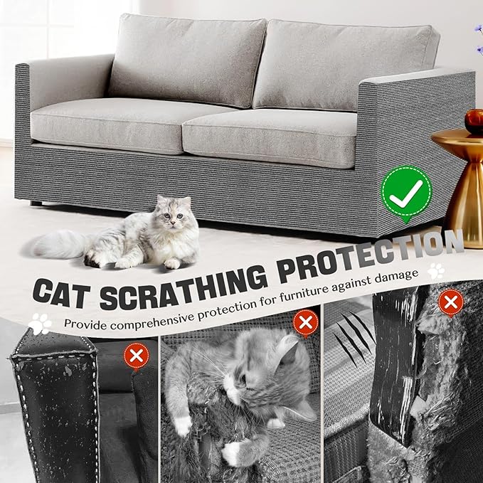 118"x15.8" Cat Scratch Couch Furniture Protector, Adhesive Cat Scratch Pad Deterrent for Furniture, DIY Climbing Anti Cat Scratcher Couch Protector from Cat Claws Scratching for Indoor (LightGrey)
