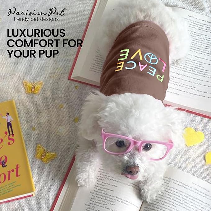 Parisian Pet Dog Shirt - 100% Cotton Peace Love Shirts for Small Dogs - Sleeveless Pet Clothes - Lightweight Dog T Shirts - Breathable Puppy Clothes - Stretchy Unisex Dogs Apparel